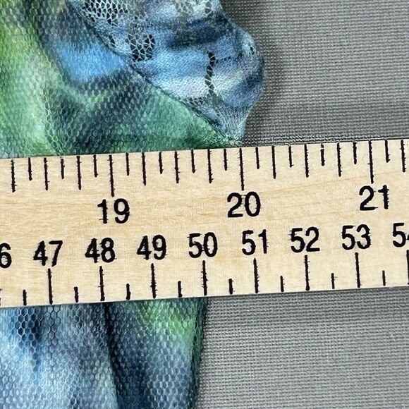 Indigo Soul Top Women's Medium Green Blue Short Sleeve Peacock Mesh Boho Shirt - Picture 6 of 15